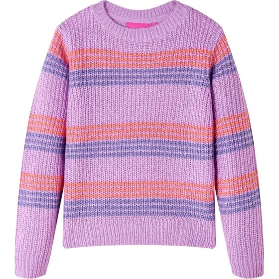 Børnesweater str. 92 strikket – lilla/lyserød
