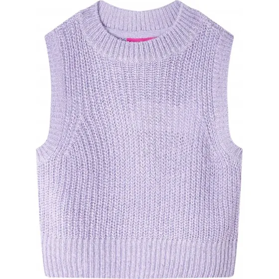 Strikket vest til børn, lyslilla - str. 116