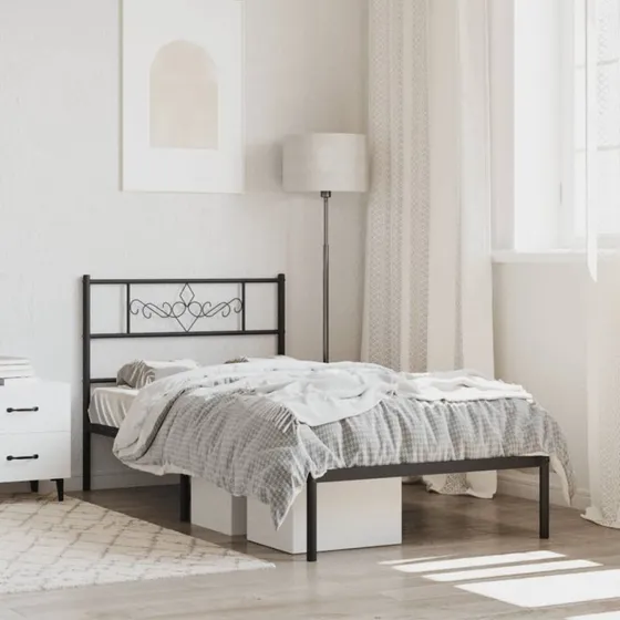 Sengeramme med sengegavl 80x200 cm – sort metal