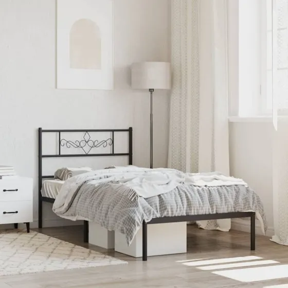 Sengeramme med sengegavl 90x200 cm – sort metal