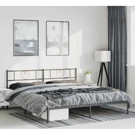 Sengeramme med sengegavl 193x203 cm i sort metal