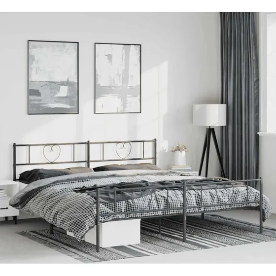 Sengeramme i sort metal med gavl og fodgærde 183x213 cm