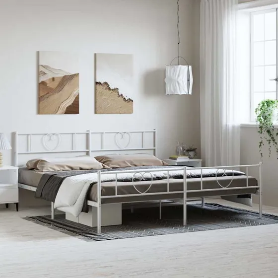 Sengeramme i hvidt metal med sengegavl 183x213 cm