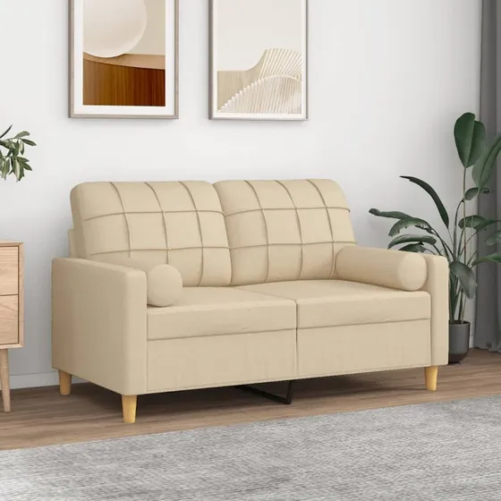2-personers sofa 120 cm creme med pyntepuder