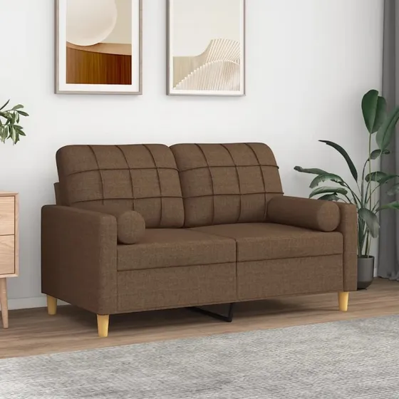 2-personers sofa 120 cm i brun stof med pyntepuder