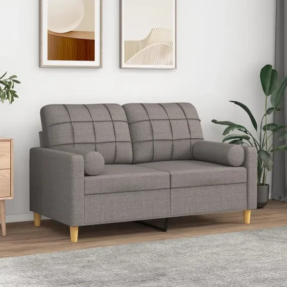 2-personers sofa 120 cm i gråbrun stof med pyntepuder