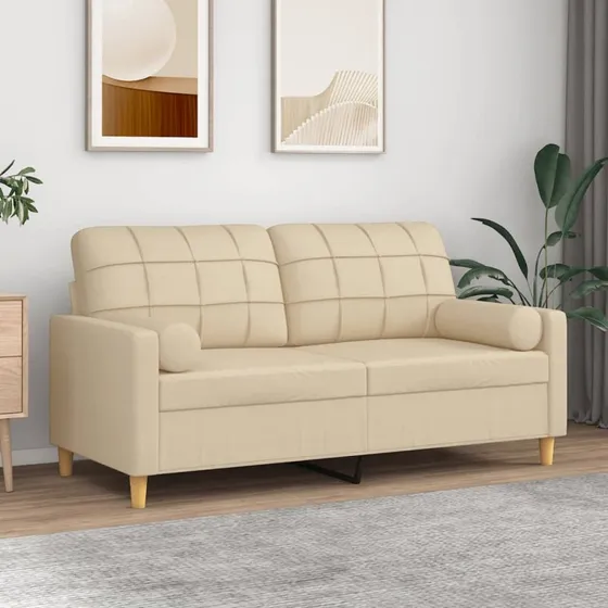 2-personers stofsofa 140 cm creme med pyntepuder