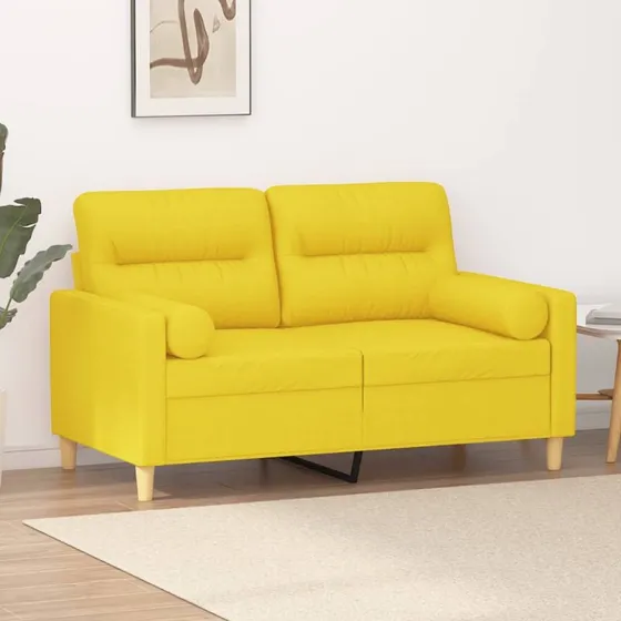 2-personers sofa 120 cm lysegul stof med pyntepuder