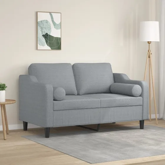 2-personers stofsofa 120 cm lysegrå med pyntepuder