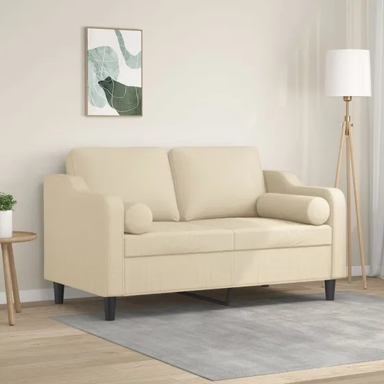 2-personers sofa 120 cm stof creme med pyntepuder