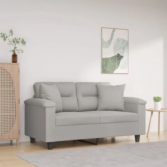 2-personers sofa 120 cm mikrofiber lysegrå med puder