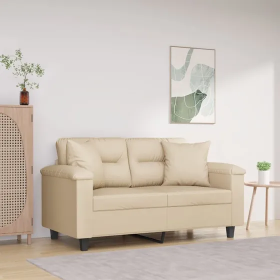 2-personers sofa 120 cm i creme mikrofiber med puder