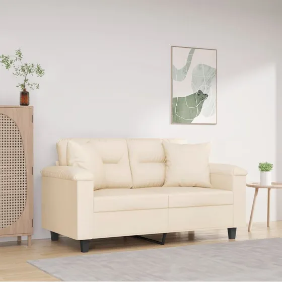 2-personers sofa 120 cm i mikrofiber beige med puder