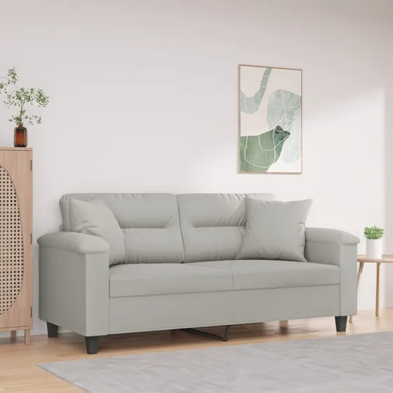 2-personers sofa 140 cm mikrofiber lysegrå med puder