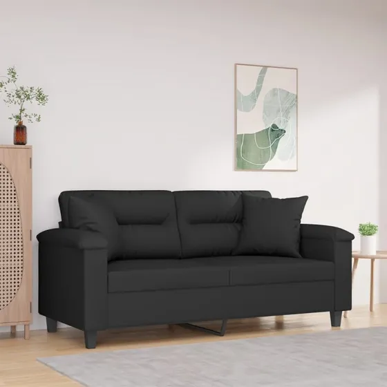 2-personers sofa 140 cm sort mikrofiber med puder