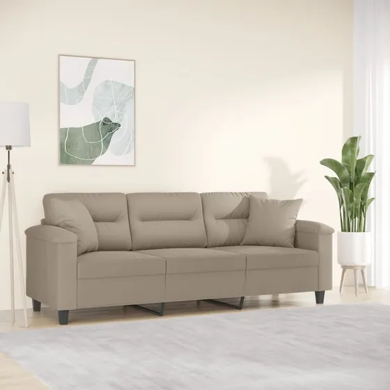3-personers sofa 180 cm i gråbrunt mikrofiber med puder