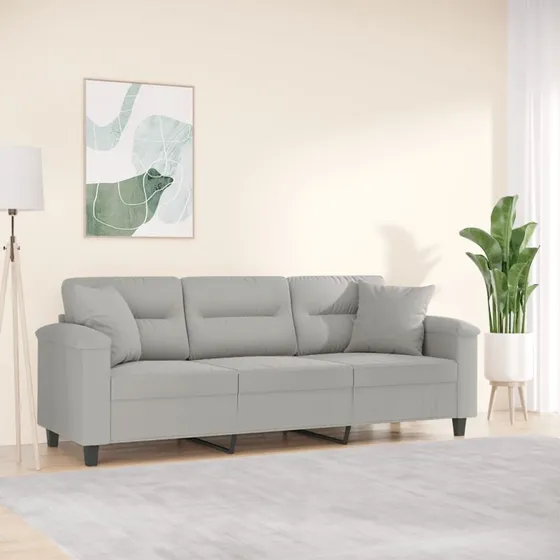 3-personers sofa 180 cm mikrofiber lysegrå med puder