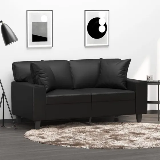 2-personers sofa 120 cm – sort kunstlæder m. pyntepuder