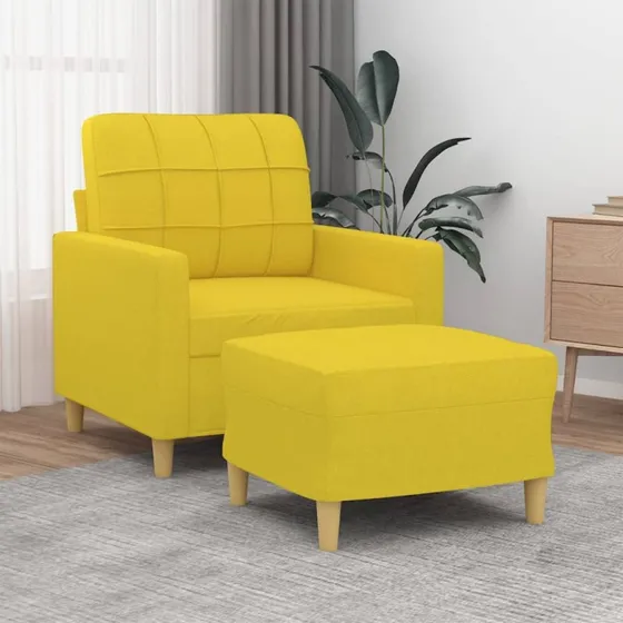 Sofastol med fodskammel 60 cm - lysegul stof