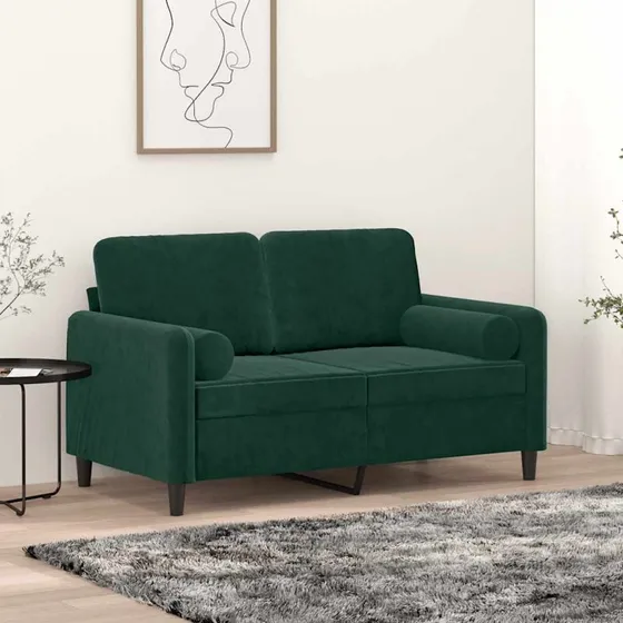 2-personers veloursofa 120 cm mørkegrøn med pyntepuder