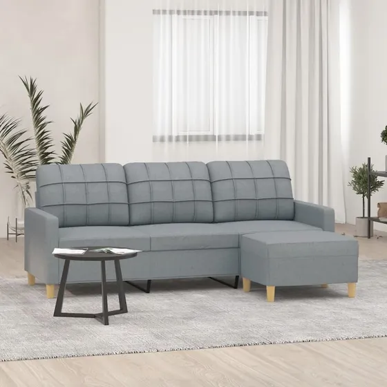 3-personers sofa med fodskammel 180 cm - lysegrå stof