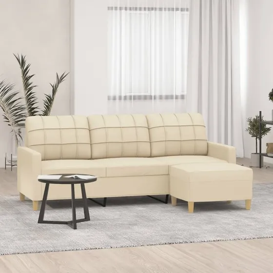 3-personers sofa med fodskammel 180 cm - creme stof