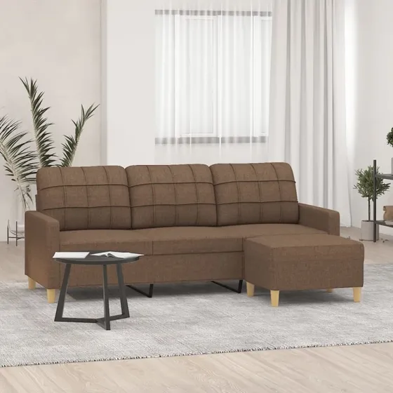 3-personers sofa med fodskammel 180 cm - brun stof