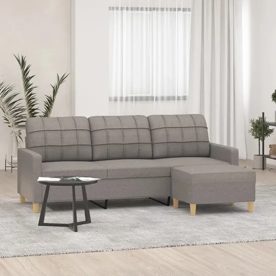 3-personers sofa med fodskammel 180 cm – Gråbrun