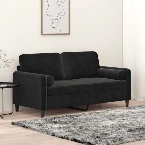 2-personers veloursofa 140 cm med pyntepuder, sort