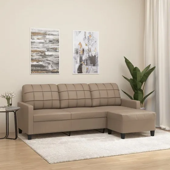 3-personers sofa med fodskammel 180 cm – cappuccino kunstlæder