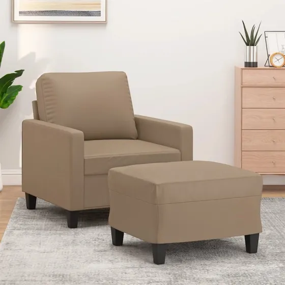 Sofastol med fodskammel 60 cm – Cappuccino kunstlæder