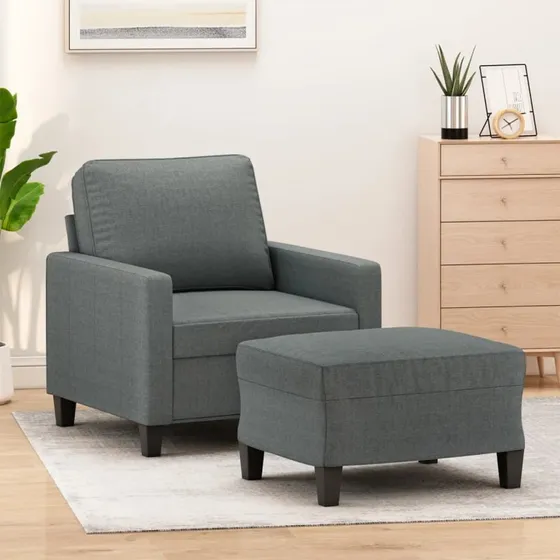 Sofastol med fodskammel 60 cm - mørkegrå stof