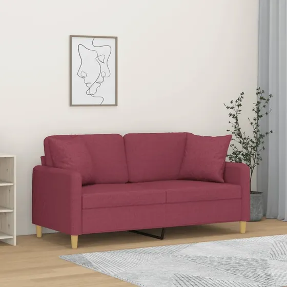 2-personers sofa 140 cm vinrød med pyntepuder
