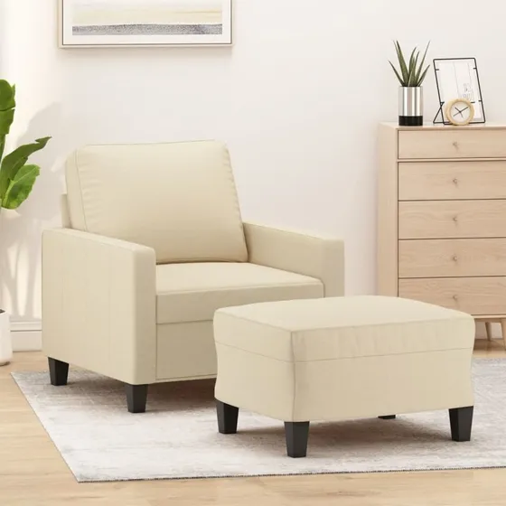 Sofastol med fodskammel 60 cm - creme stof