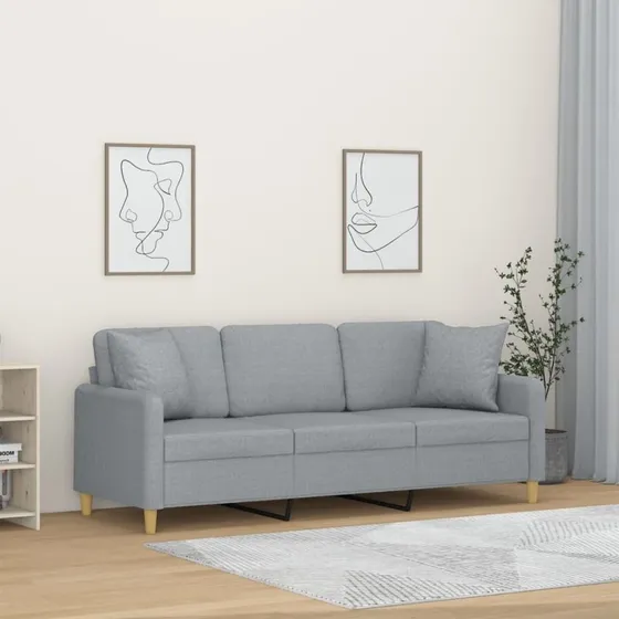 3-personers sofa 180 cm stof lysegrå med pyntepuder