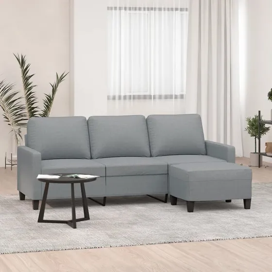 3-personers sofa med fodskammel 180 cm – lysegrå stof