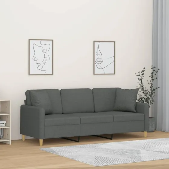 3-personers sofa 180 cm stof mørkegrå med pyntepuder