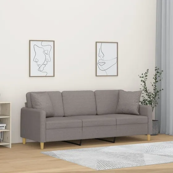 3-personers sofa 180 cm stof gråbrun med pyntepuder