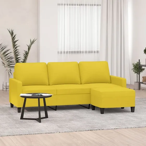 3-personers sofa med fodskammel 180 cm – lysegul stof