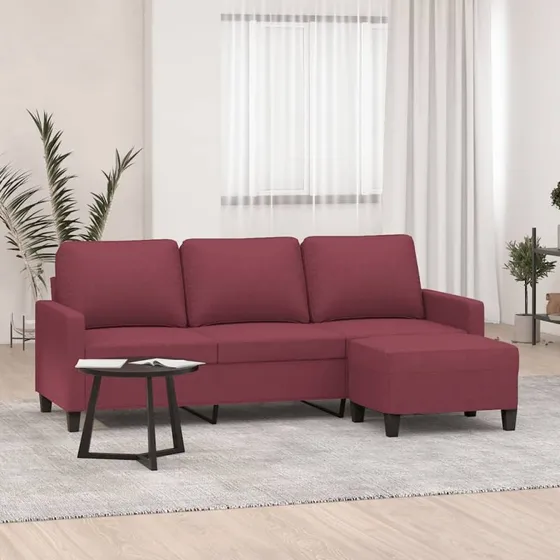 3-personers sofa med fodskammel 180 cm - Vinrød stof