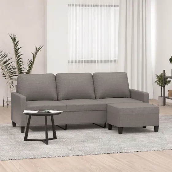 3-personers sofa med fodskammel 180 cm – gråbrun stof
