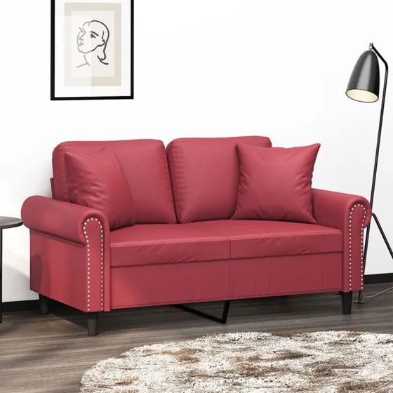 2-personers sofa i vinrødt kunstlæder 120 cm