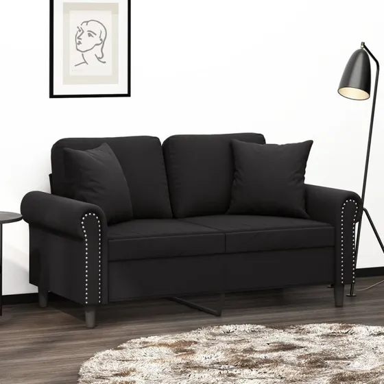 2-personers veloursofa 120 cm - sort med pyntepuder