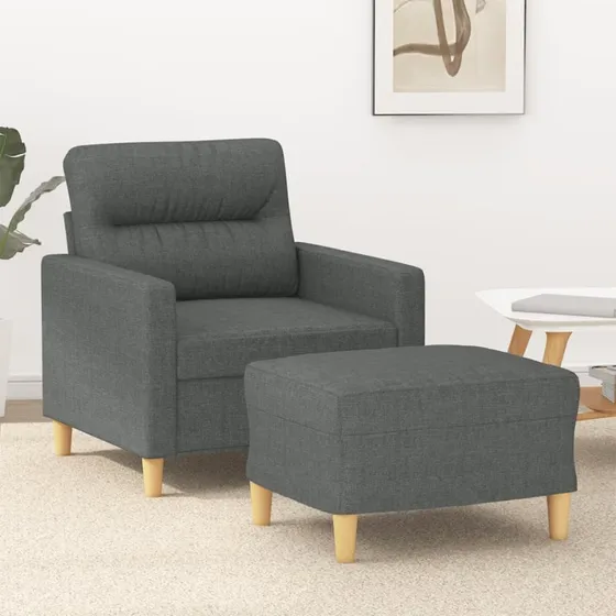 Sofastol med fodskammel 60 cm - mørkegrå stof