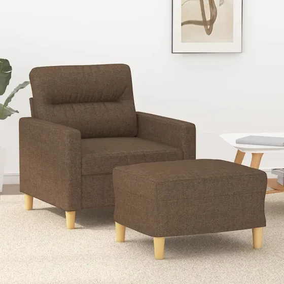 Sofastol med fodskammel 60 cm - brun stof
