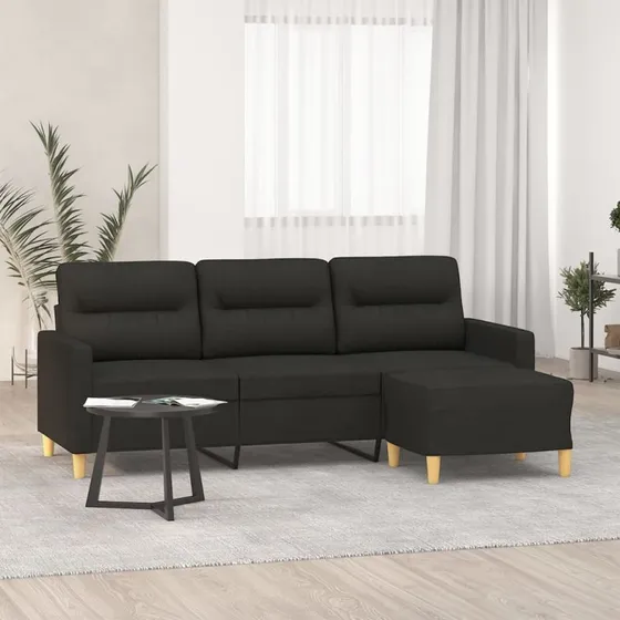 3-personers sofa med fodskammel 180 cm - Sort