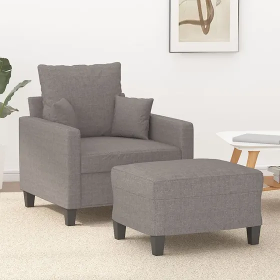 Sofastol med fodskammel 60 cm - gråbrunt stof