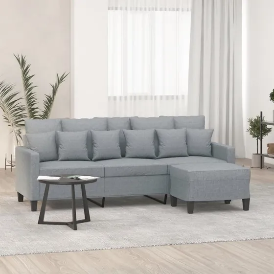 3-personers sofa med fodskammel 180 cm – lysegrå stof
