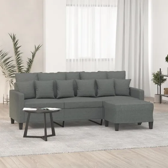 3-personers sofa med fodskammel 180 cm - mørkegrå stof