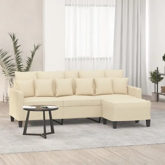 3-personers sofa med fodskammel 180 cm - creme stof